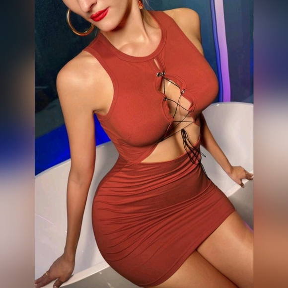 3/$35 Lace Up Front Bodycon Dress - Picture 2 of 2